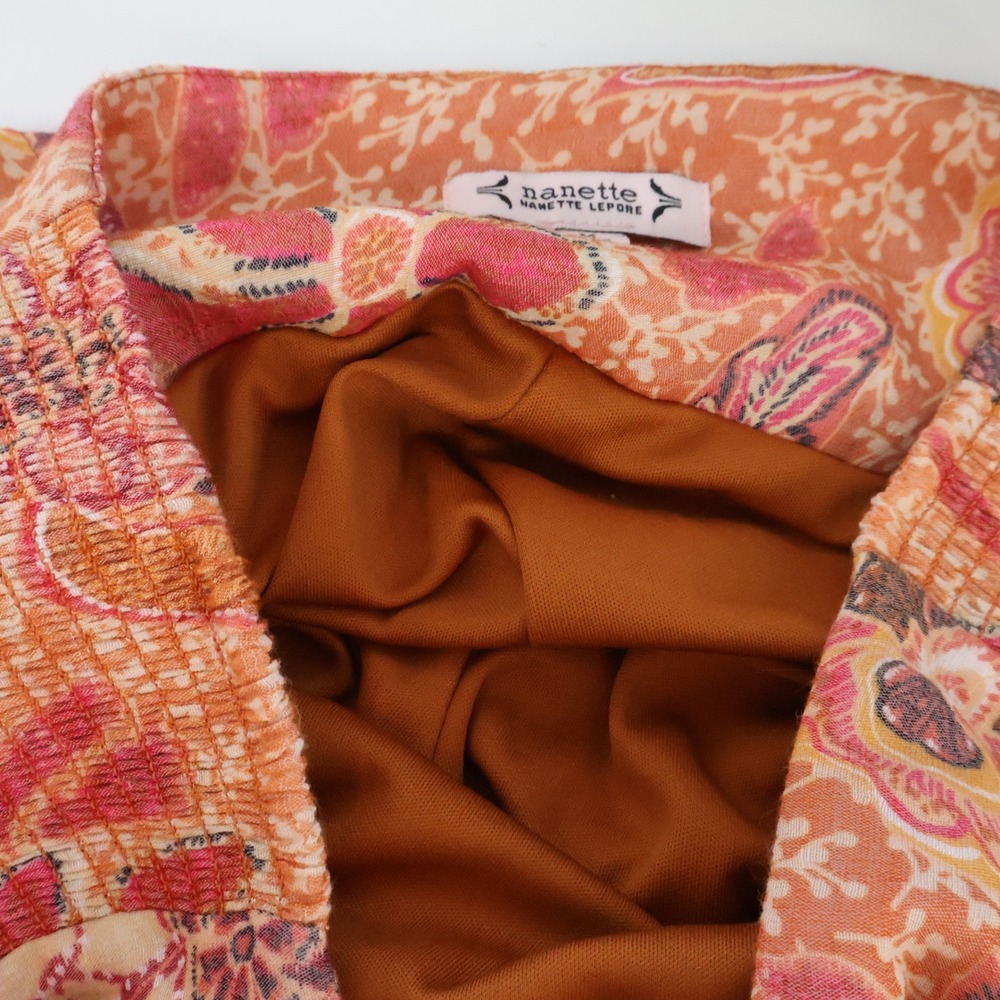 Nanette Lepore Orange Floral Tiered Wide Leg Pants Women's Medium Boho Artsy - Picture 10 of 12